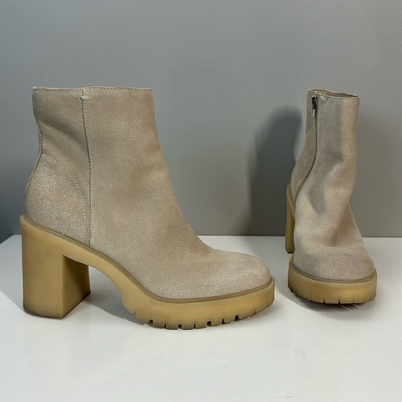 Dolce Vita Gum Sole Tan Platform Moto Side Zip Suede Ankle Boots Size 9.5 - Picture 1 of 16